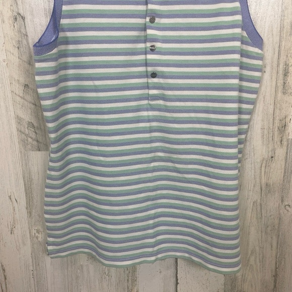 POLO GOLF RALPH LAUREN Sleeveless Polo Shirt size Medium Striped Tailored Fit - Picture 3 of 7
